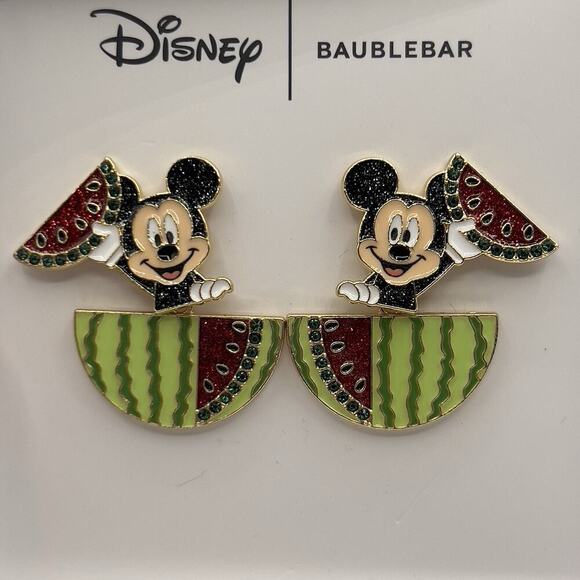 Disney BaubleBar Mickey Mouse Watermelon Earrings Summer Studs Glitter Cute Gift - Picture 2 of 5